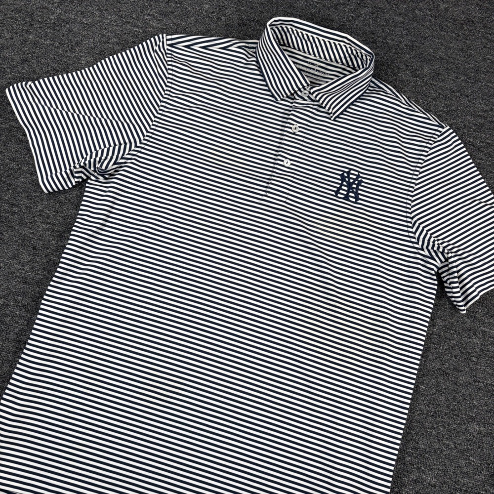 Vineyard Vines Polo Shirt Mens Medium Blue New York Yankees Striped Performance